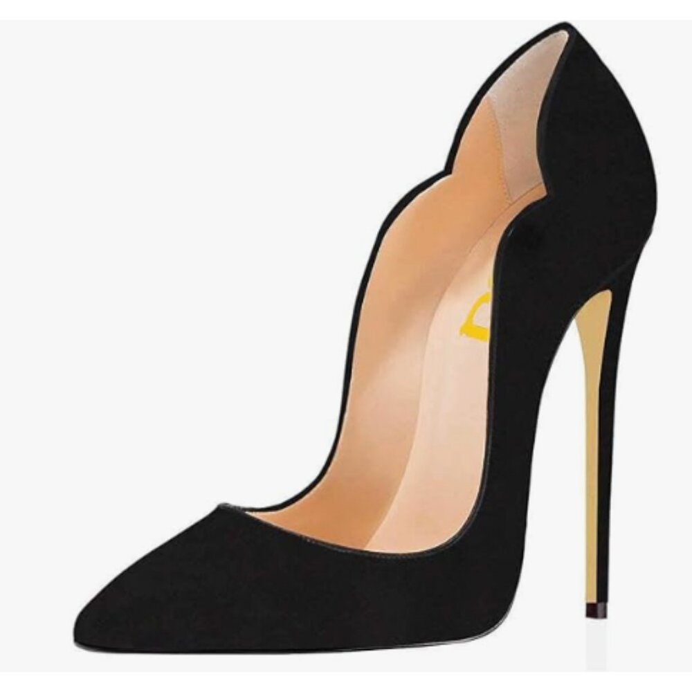 FSJ Black Suede Pointed Toe High Heels Sexy Stiletto Pumps Office Lady Prom Shoe